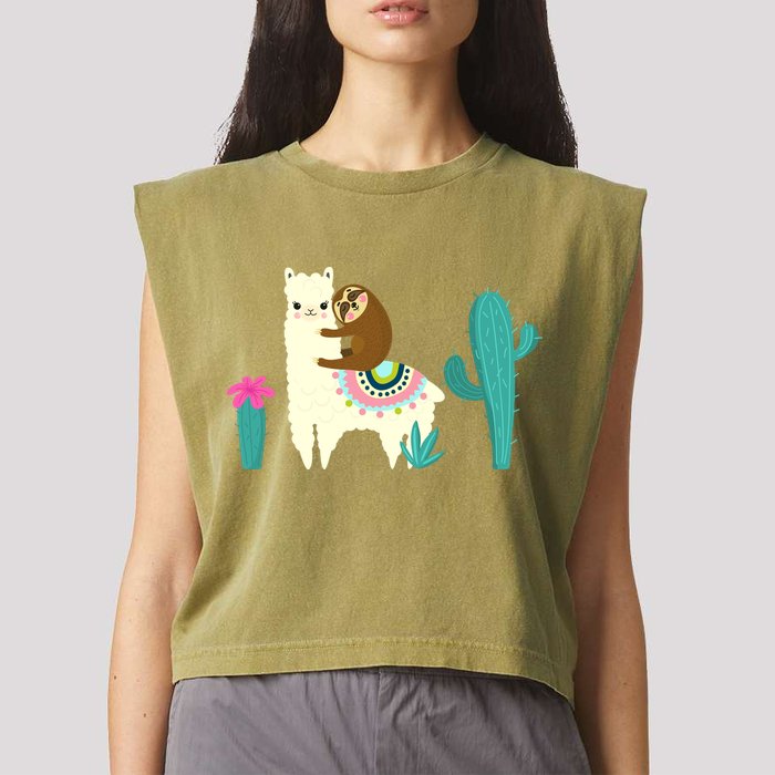 Sloth Riding Llama Funny Cactus Garment-Dyed Women's Muscle Tee