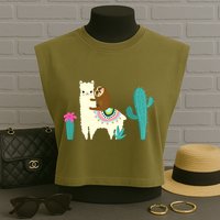 Sloth Riding Llama Funny Cactus Garment-Dyed Women's Muscle Tee