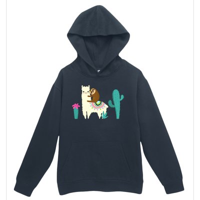 Sloth Riding Llama Funny Cactus Urban Pullover Hoodie