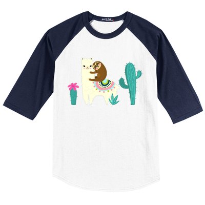 Sloth Riding Llama Funny Cactus Baseball Sleeve Shirt