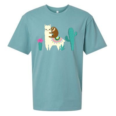 Sloth Riding Llama Funny Cactus Sueded Cloud Jersey T-Shirt