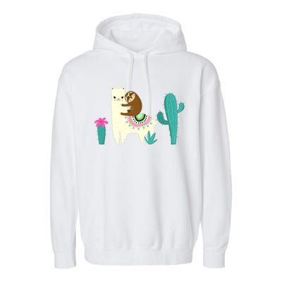 Sloth Riding Llama Funny Cactus Garment-Dyed Fleece Hoodie