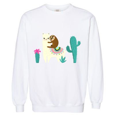 Sloth Riding Llama Funny Cactus Garment-Dyed Sweatshirt