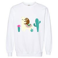 Sloth Riding Llama Funny Cactus Garment-Dyed Sweatshirt
