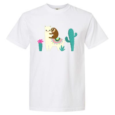 Sloth Riding Llama Funny Cactus Garment-Dyed Heavyweight T-Shirt