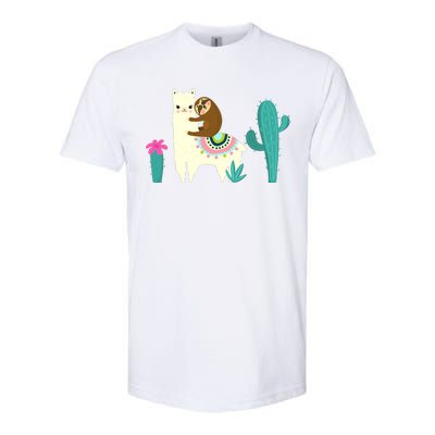 Sloth Riding Llama Funny Cactus Softstyle CVC T-Shirt