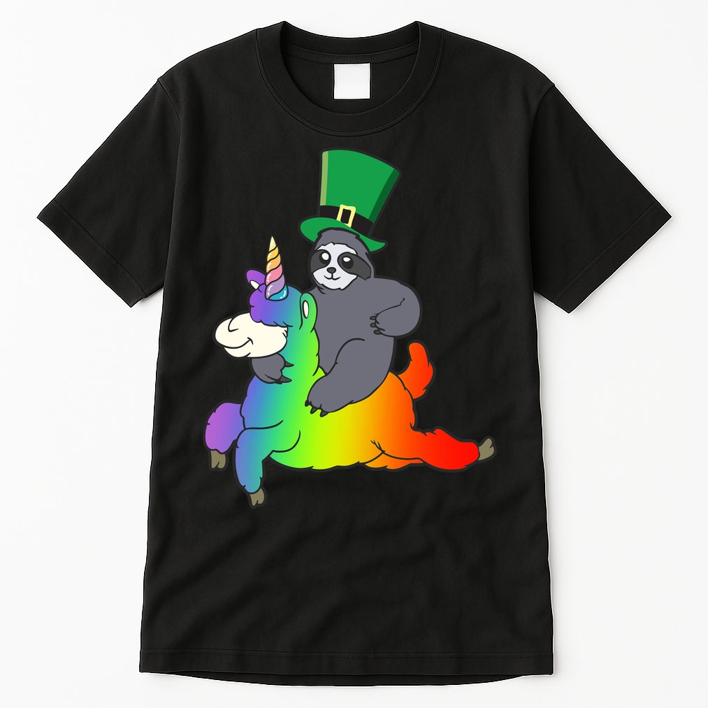 Sloth Riding Llama Unicorn St. Patrick's Day Tall T-Shirt