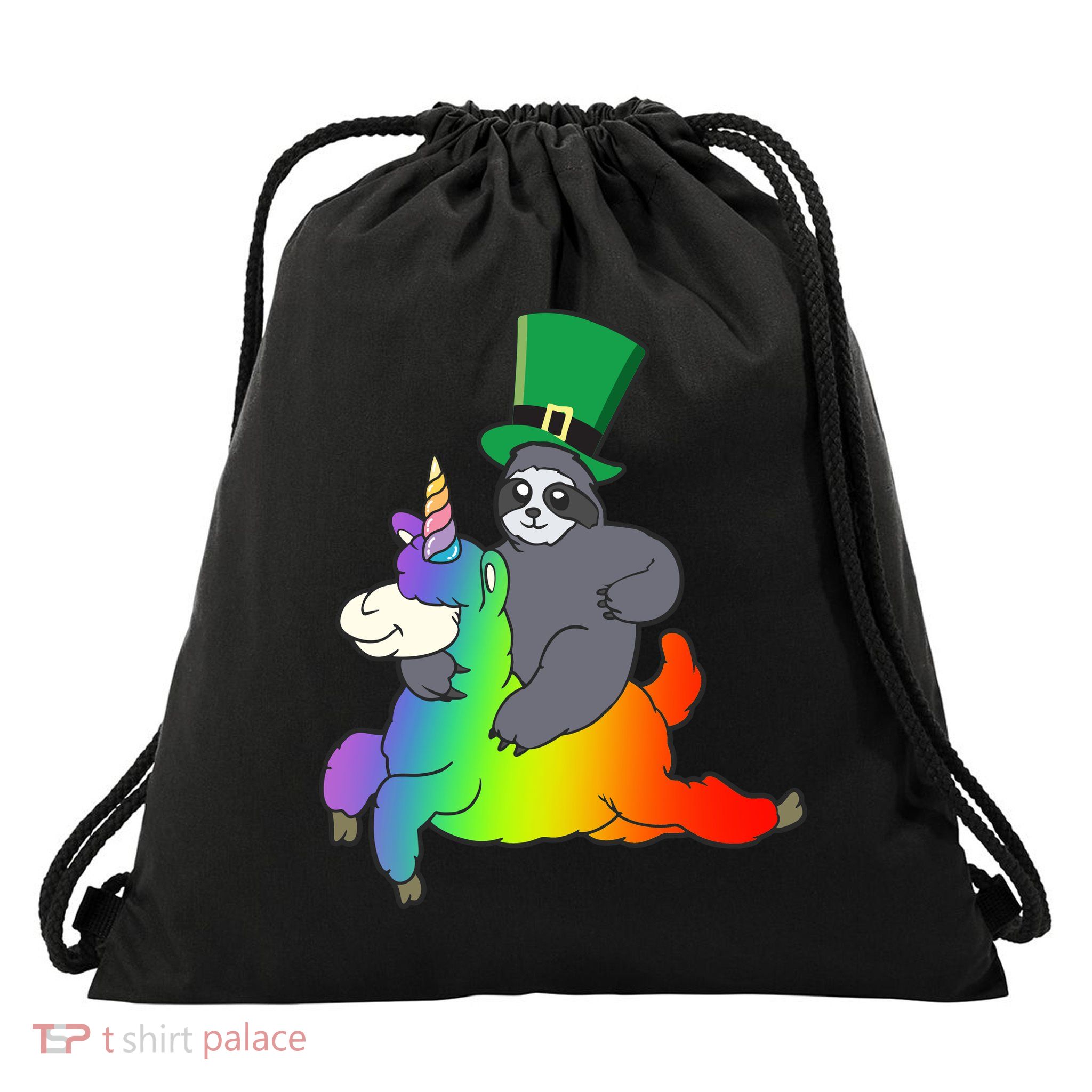 Sloth Riding Llama Unicorn St. Patrick's Day Drawstring Bag