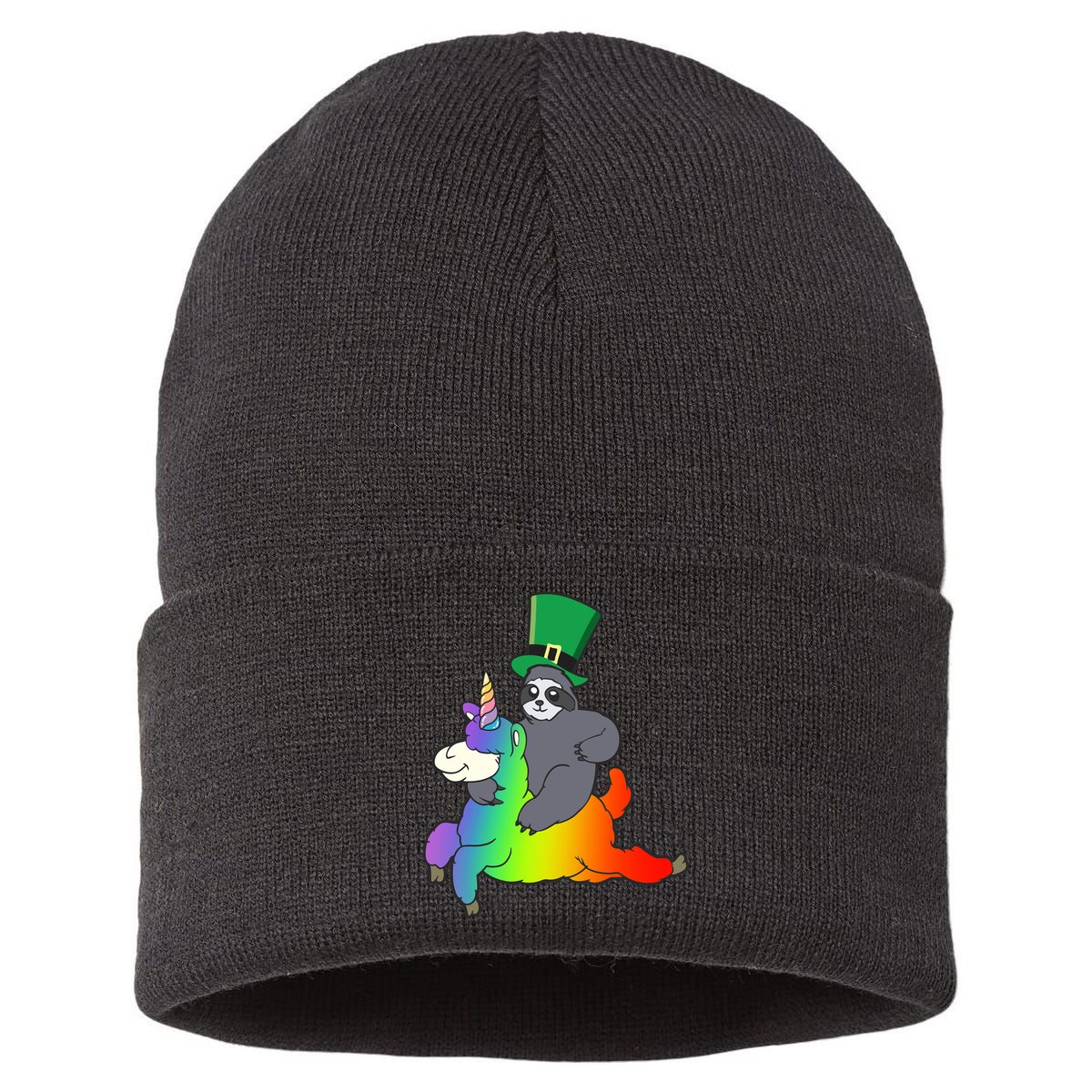 Sloth Riding Llama Unicorn St. Patrick's Day Sustainable Knit Beanie