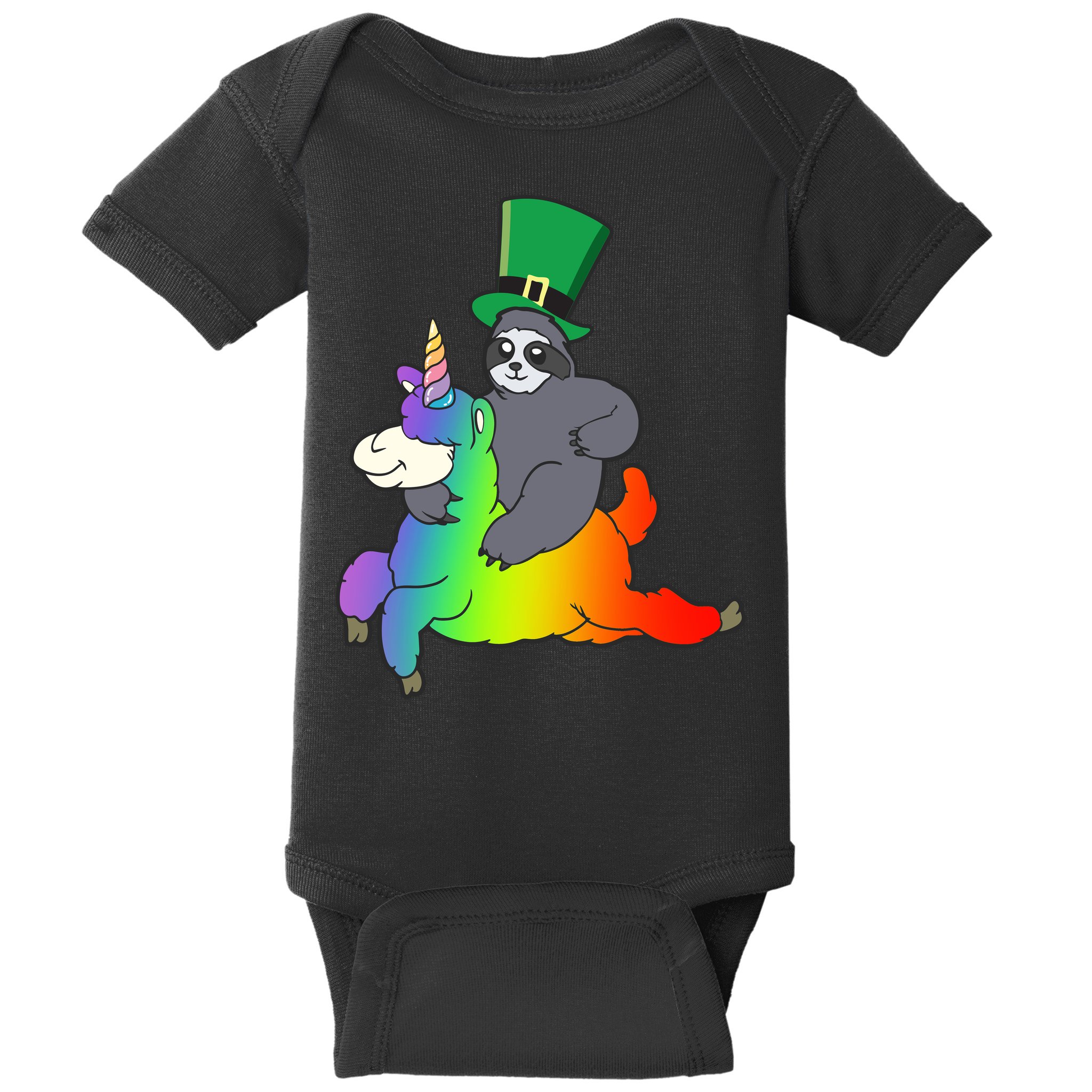 Sloth Riding Llama Unicorn St. Patrick's Day Baby Bodysuit