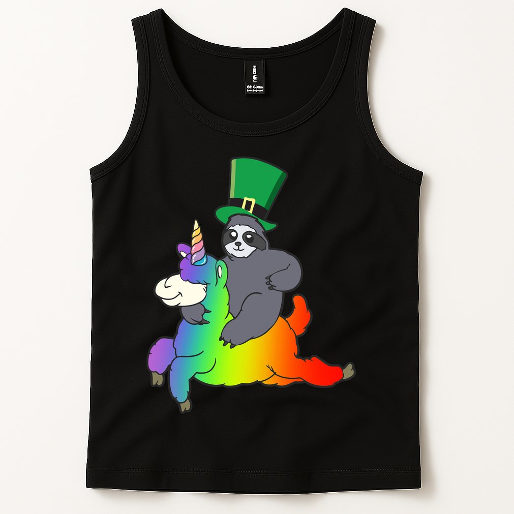 Sloth Riding Llama Unicorn St. Patrick's Day Tank Top