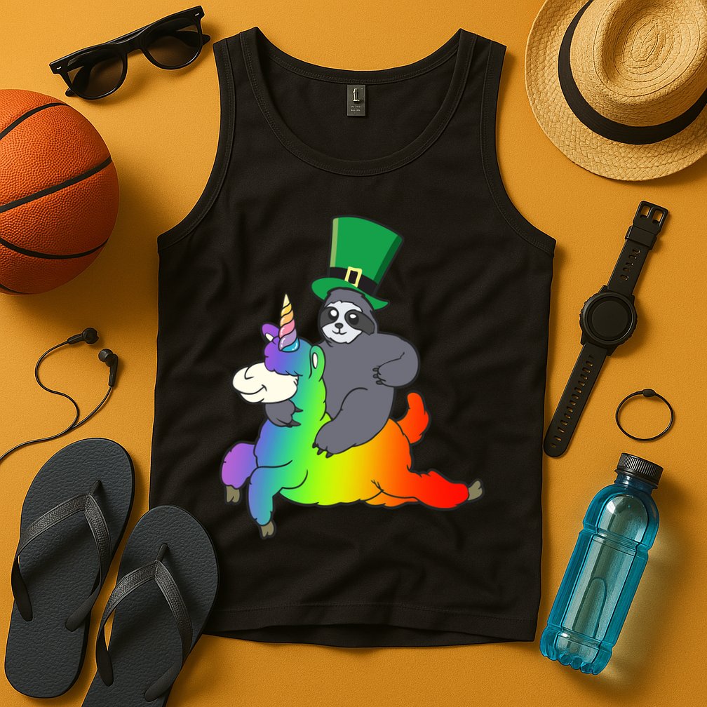 Sloth Riding Llama Unicorn St. Patrick's Day Tank Top