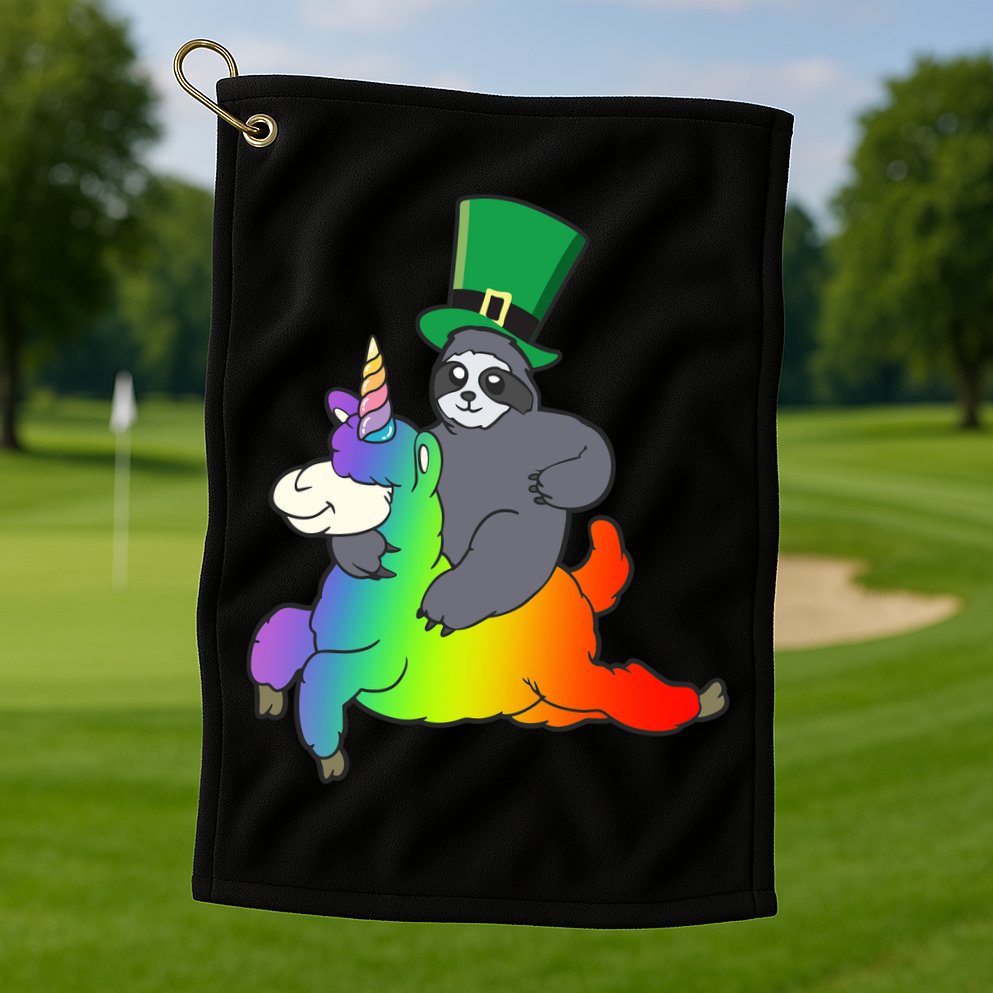 Sloth Riding Llama Unicorn St. Patrick's Day Golf Towel
