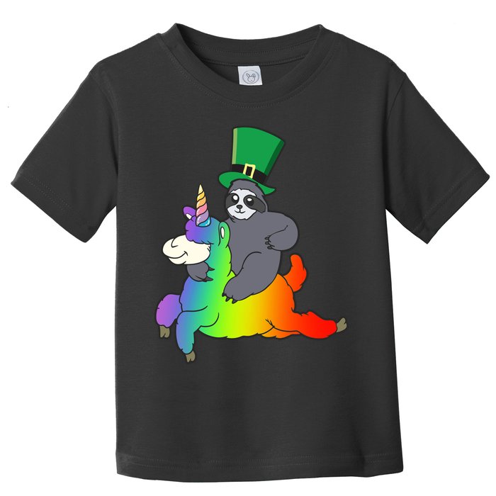 Sloth Riding Llama Unicorn St. Patrick's Day Toddler T-Shirt