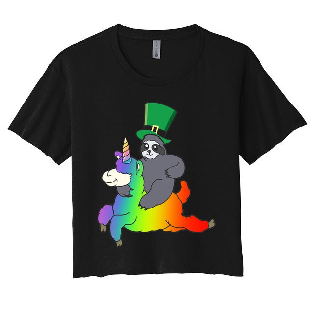 Sloth Riding Llama Unicorn St. Patrick's Day Crop Top