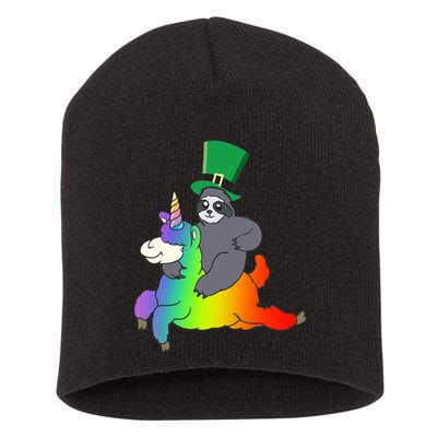 Sloth Riding Llama Unicorn St. Patrick's Day Short Acrylic Beanie