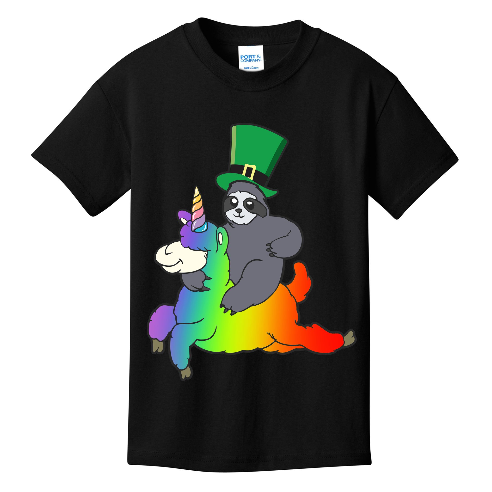Sloth Riding Llama Unicorn St. Patrick's Day Kids T-Shirt