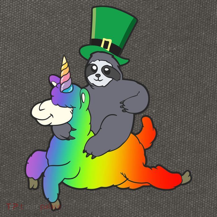 Sloth Riding Llama Unicorn St. Patrick's Day Cotton Canvas Backpack