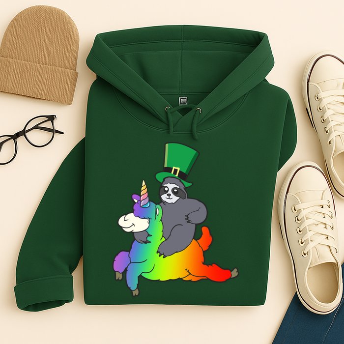 Sloth Riding Llama Unicorn St. Patrick's Day Hoodie