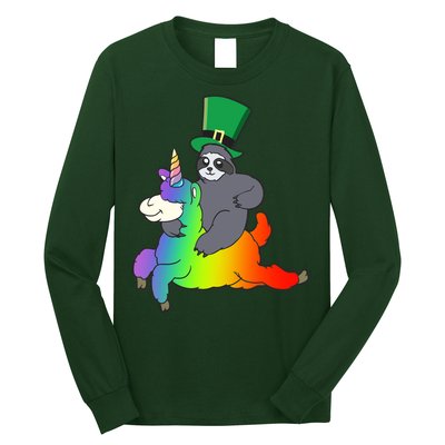 Sloth Riding Llama Unicorn St. Patrick's Day Long Sleeve Shirt