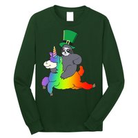 Sloth Riding Llama Unicorn St. Patrick's Day Long Sleeve Shirt