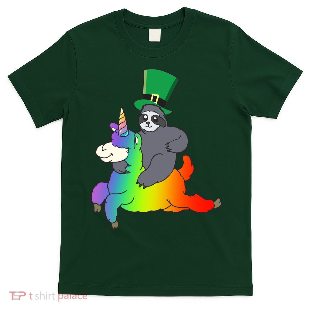 Sloth Riding Llama Unicorn St. Patrick's Day T-Shirt