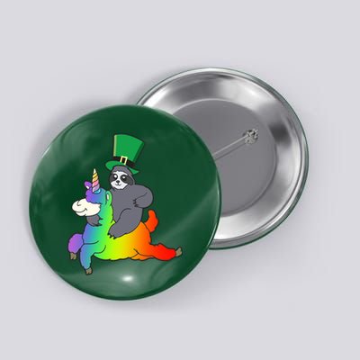 Sloth Riding Llama Unicorn St. Patrick's Day Button