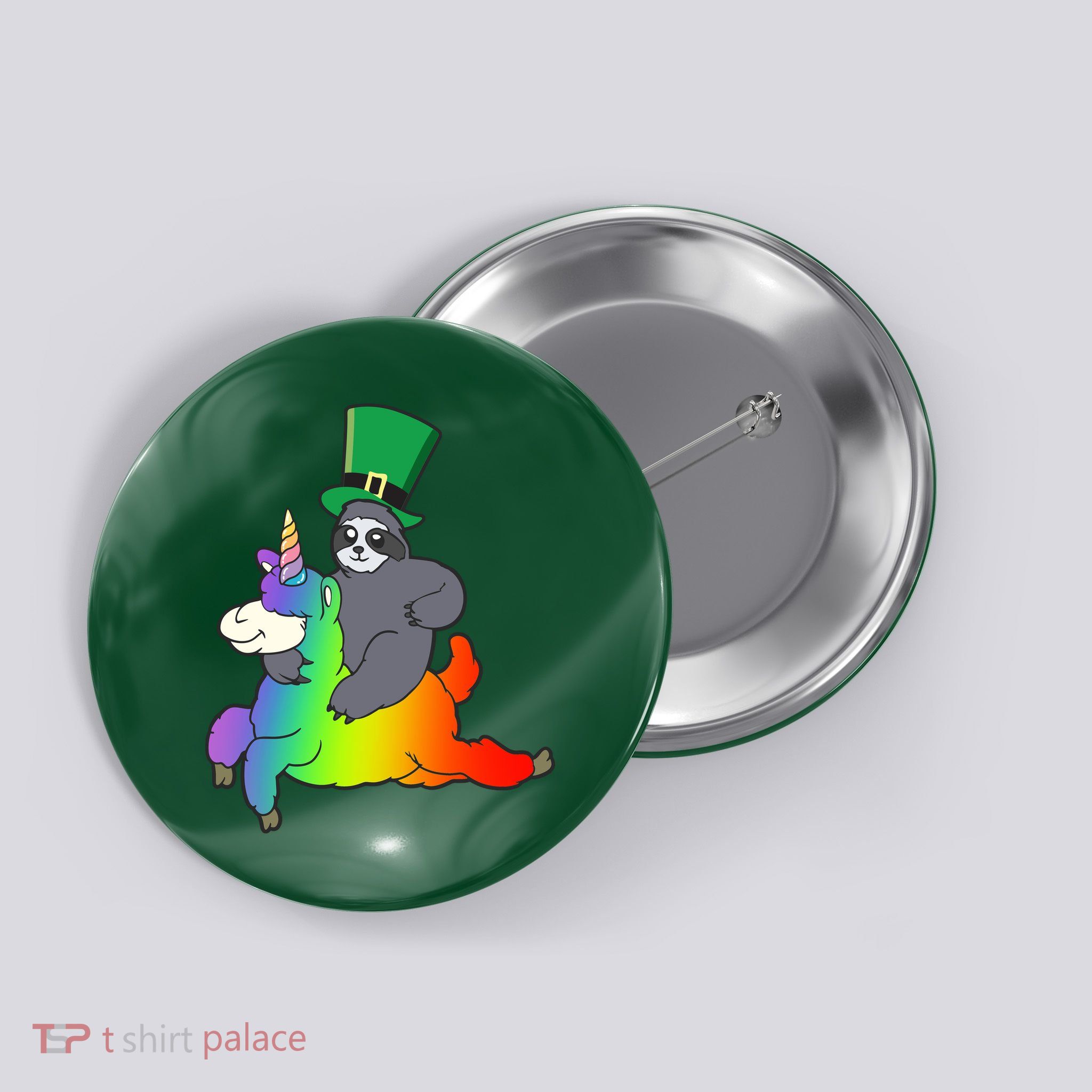 Sloth Riding Llama Unicorn St. Patrick's Day Button