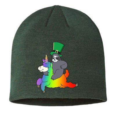 Sloth Riding Llama Unicorn St. Patrick's Day Sustainable Beanie