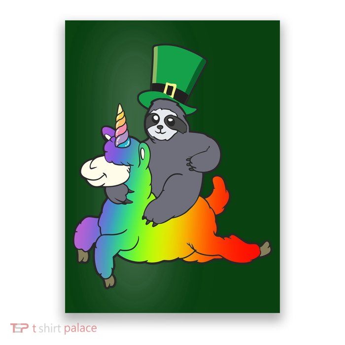 Sloth Riding Llama Unicorn St. Patrick's Day Poster
