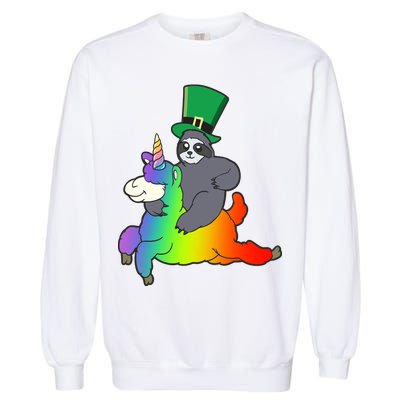 Sloth Riding Llama Unicorn St. Patrick's Day Garment-Dyed Sweatshirt