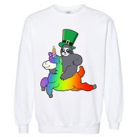 Sloth Riding Llama Unicorn St. Patrick's Day Garment-Dyed Sweatshirt