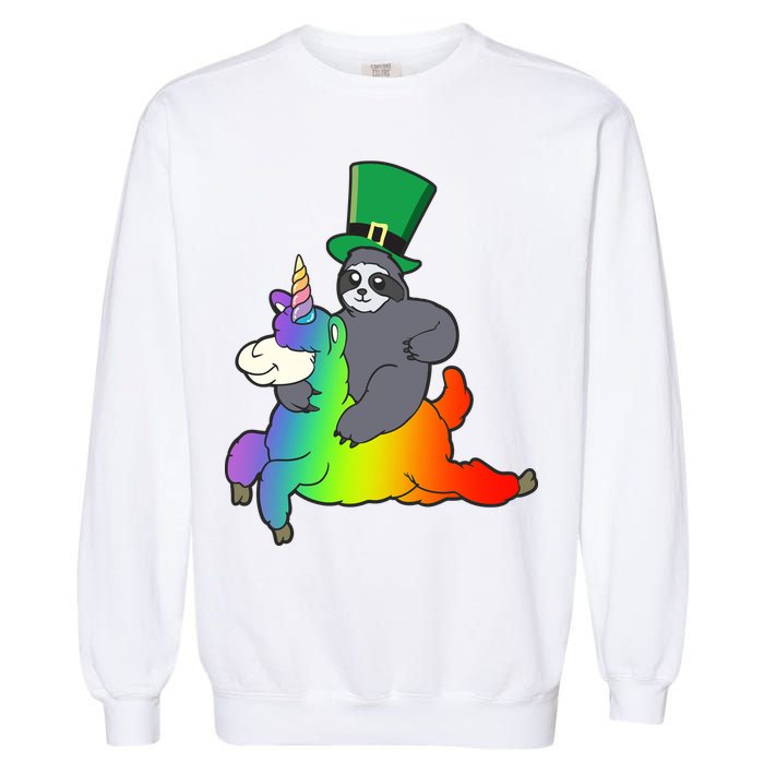 Sloth Riding Llama Unicorn St. Patrick's Day Garment-Dyed Sweatshirt