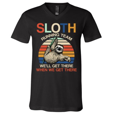 Sloth Running Team Funny Design V-Neck T-Shirt