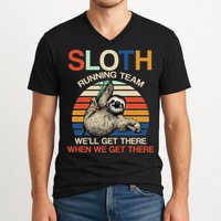 Sloth Running Team Funny Design V-Neck T-Shirt