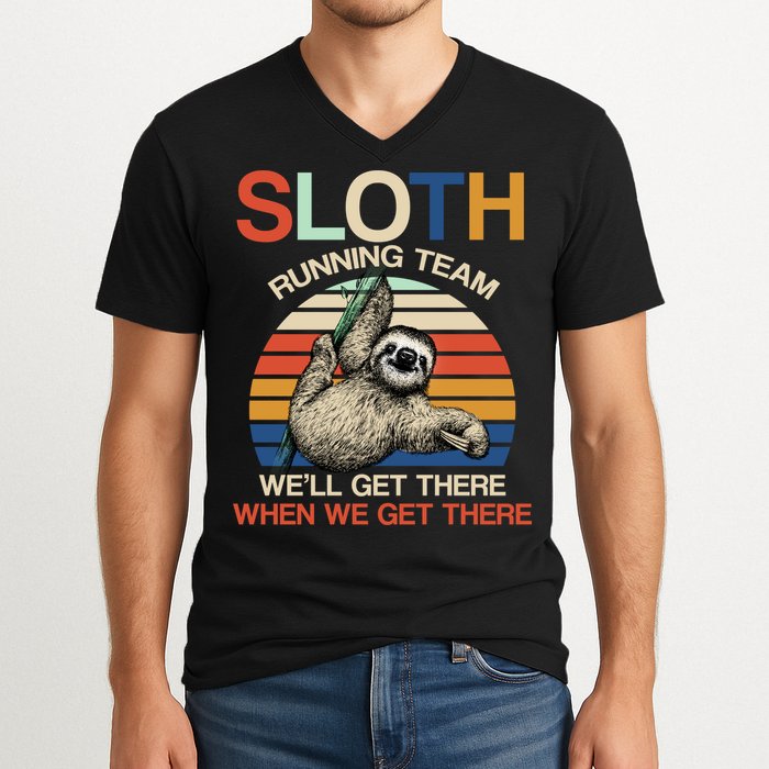Sloth Running Team Funny Design V-Neck T-Shirt