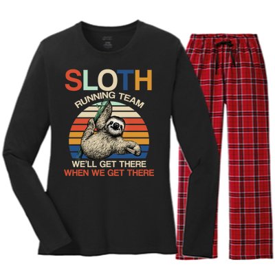 Sloth Running Team Funny Design Women's Long Sleeve Flannel Pajama Set 