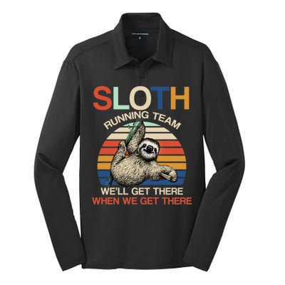 Sloth Running Team Funny Design Silk Touch Performance Long Sleeve Polo