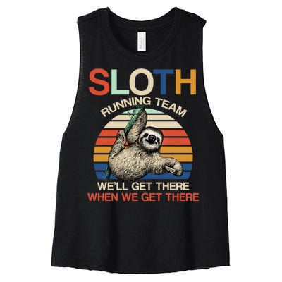 Sloth Running Team Funny Design Women's Racerback Cropped Tank