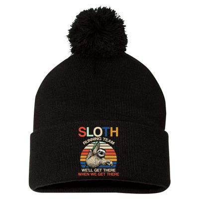 Sloth Running Team Funny Design Pom Pom 12in Knit Beanie