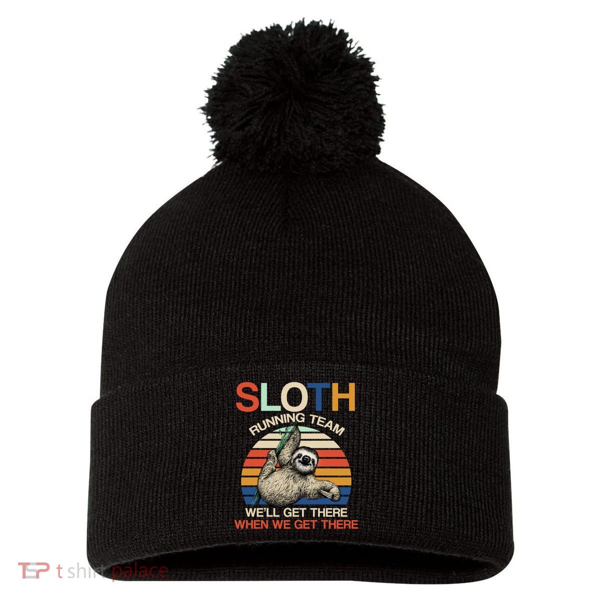 Sloth Running Team Funny Design Pom Pom 12in Knit Beanie