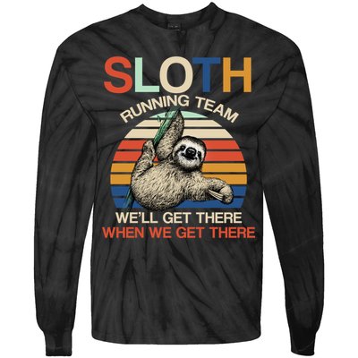 Sloth Running Team Funny Design Tie-Dye Long Sleeve Shirt