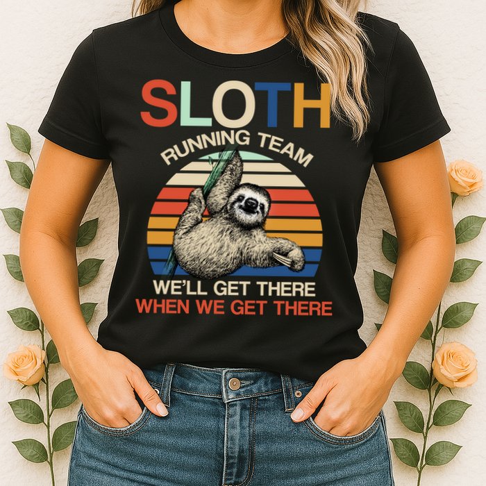 Sloth Running Team Funny Design Womens T-Shirt