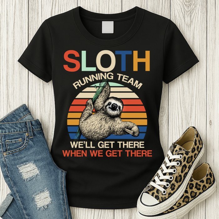 Sloth Running Team Funny Design Womens T-Shirt