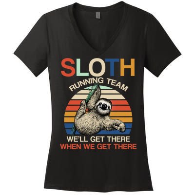 Sloth Running Team Funny Design Women's V-Neck T-Shirt