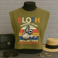 Sloth Running Team Funny Design Garment-Dyed Women's Muscle Tee