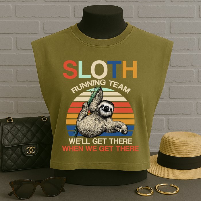 Sloth Running Team Funny Design Garment-Dyed Women's Muscle Tee