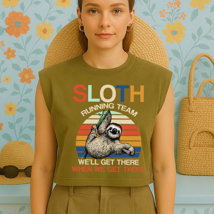 Sloth Running Team Funny Design Garment-Dyed Women's Muscle Tee
