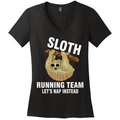 Sloth Running Team Let's Nap Instead Women's V-Neck T-Shirt