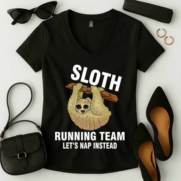 Sloth Running Team Let's Nap Instead Women's V-Neck T-Shirt